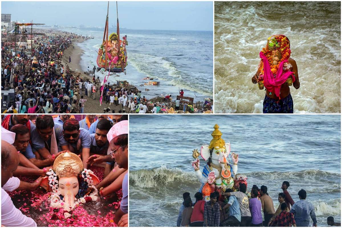 Devotees have bid adieu to Ganpati Bappa in many parts of the country. Carrying idols of different shapes and sizes, they have begun visiting nearby water bodies to immerse Lord Ganesha.Popularly known as Vinayak Chaturthi, the Hindu festival is commemorated with full zeal and ‘josh’ in different regions of India. The festival commenced on Tuesday (September 19). It will conclude on Thursday (September 28), the last day for Ganesh Visarjan.The festival marks the birth of the Hindu God Ganesha, the God of wisdom. In addition to giant pandals, people install the clay statue of Lord Ganesh in their homes. Observances include chanting of Vedic hymns and prayers. Many also observe fasting.Ganesh Chaturthi ends on the tenth day (after the start). The idol is carried in a public procession and then submerged in a nearby river or sea. In 2024, Ganesh Chaturthi will take place on 7th September.Here are some photos of Ganesh Visarjan. Have a look: